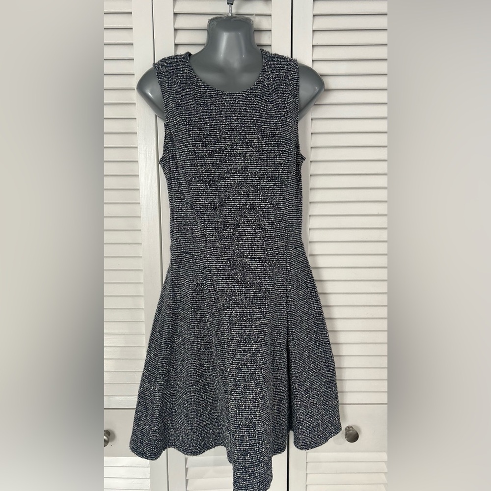 Theory Black and White Tweed Fit-and-Flare Mini Dress